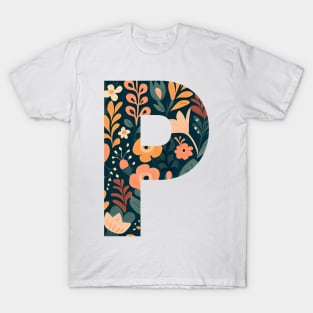 Whimsical Floral Letter P T-Shirt